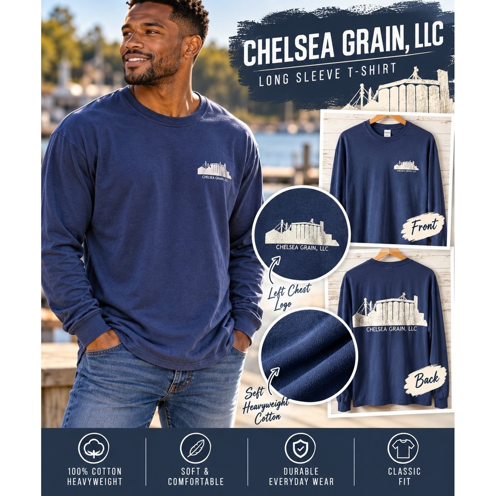 Chelsea Grain LLC Long Sleeve Tee Navy Blue Gildan Farm Grain Elevator 2XL